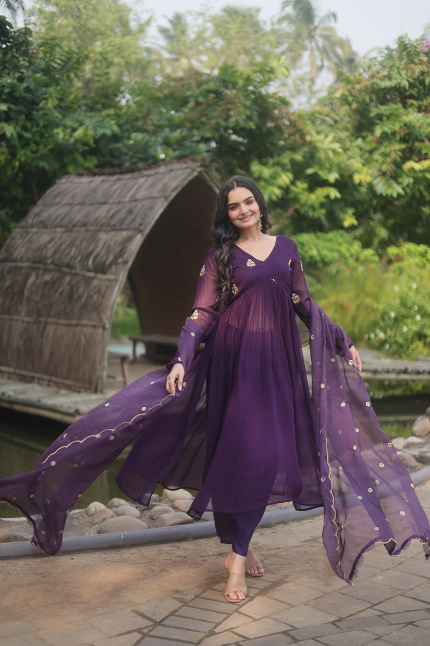 PREMIUM READYMADE ALIA PURPLE CUT KURTI WITH PANT & DUPATTA SET 👜 🚀