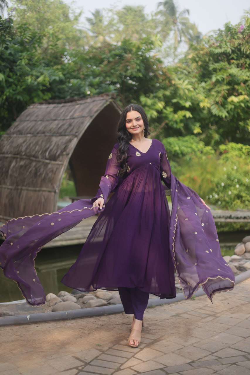 PREMIUM READYMADE ALIA PURPLE CUT KURTI WITH PANT & DUPATTA SET 👜 🚀