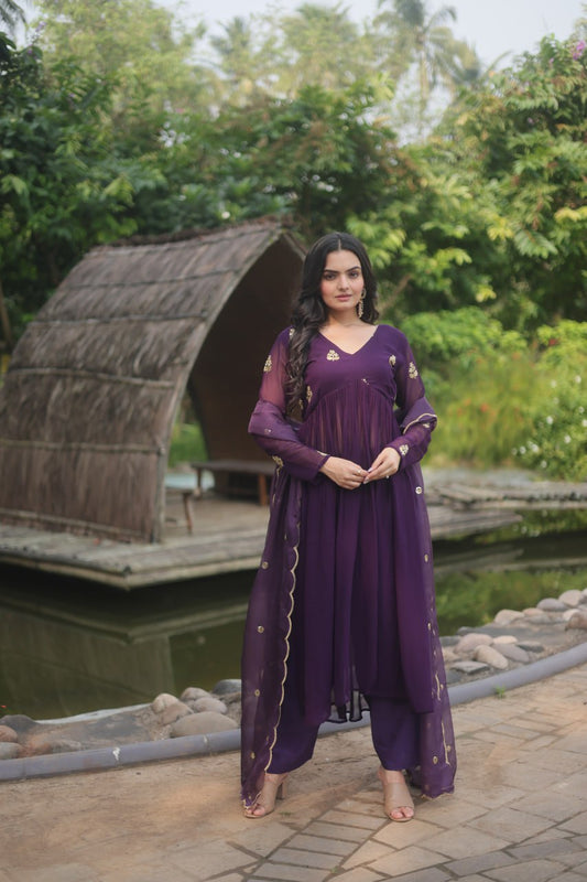 PREMIUM READYMADE ALIA PURPLE CUT KURTI WITH PANT & DUPATTA SET 👜 🚀