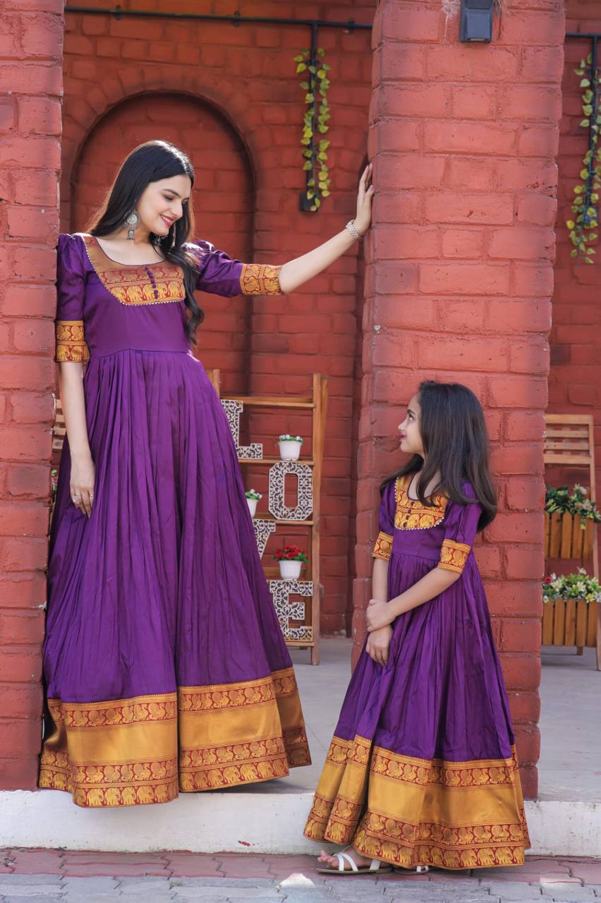 PREMIUM DESIGNER READYMADE MOM-DAUGHTER PURPLE GOWN COLLECTIONS.