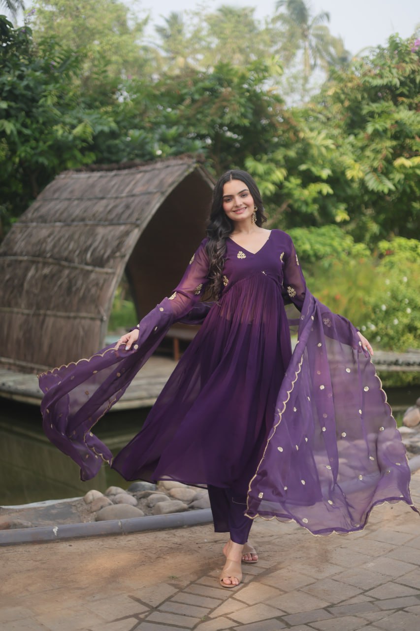 PREMIUM READYMADE ALIA PURPLE CUT KURTI WITH PANT & DUPATTA SET 👜 🚀