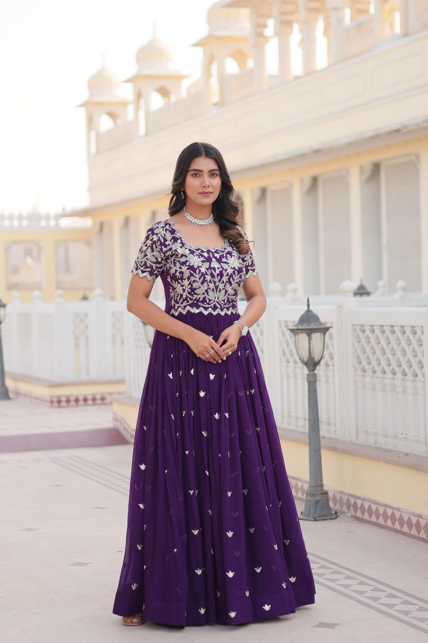 PREMIUM READYMADE DESIGNER PURPLE GOWN ASPIRATIONAL FOR WOMEN TO WEAR THE BEST OF GOWNS