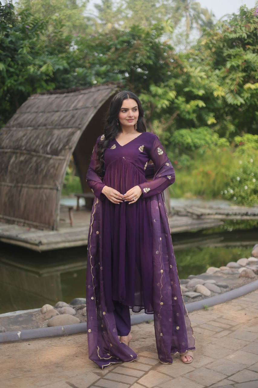 PREMIUM READYMADE ALIA PURPLE CUT KURTI WITH PANT & DUPATTA SET 👜 🚀