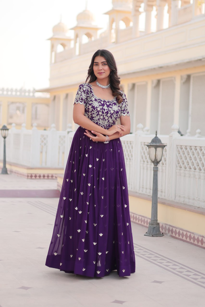 PREMIUM READYMADE DESIGNER PURPLE GOWN ASPIRATIONAL FOR WOMEN TO WEAR THE BEST OF GOWNS