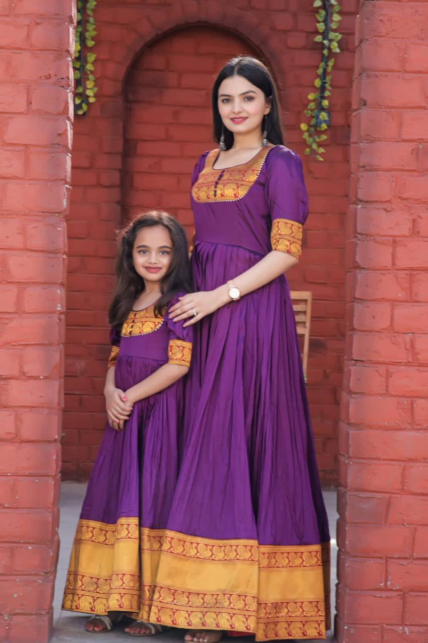 PREMIUM DESIGNER READYMADE MOM-DAUGHTER PURPLE GOWN COLLECTIONS.