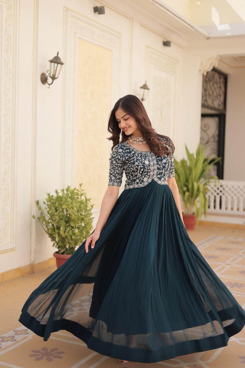 PREMIUM DESIGNER READYMADE RAMA GOWN HIGH QUALITY MADE BY ZARI-THREAD & SEQUINS EMBROIDERY