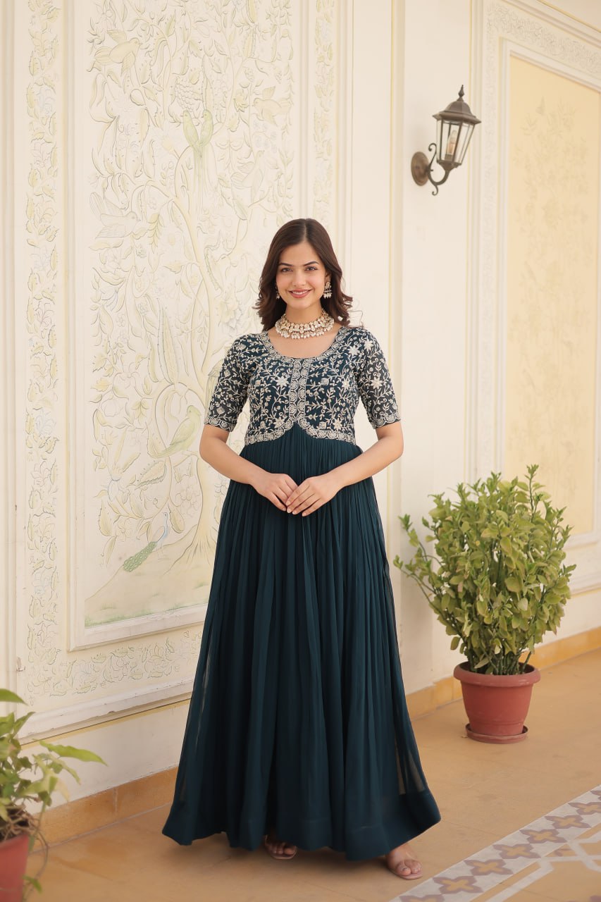 PREMIUM DESIGNER READYMADE RAMA GOWN HIGH QUALITY MADE BY ZARI-THREAD & SEQUINS EMBROIDERY