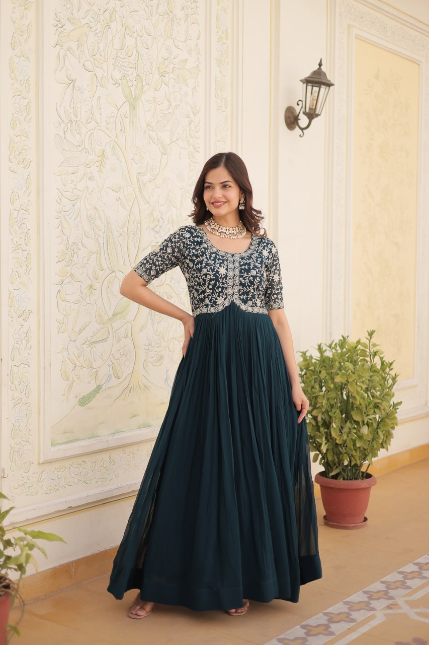 PREMIUM DESIGNER READYMADE RAMA GOWN HIGH QUALITY MADE BY ZARI-THREAD & SEQUINS EMBROIDERY