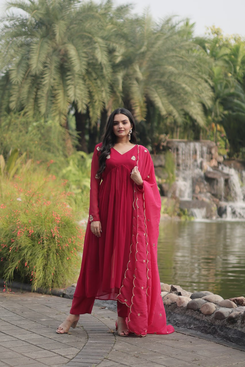 PREMIUM READYMADE ALIA RED CUT KURTI WITH PANT & DUPATTA SET 👜 🚀