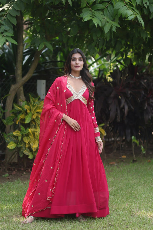 PREMIUM READYMADE ALIA RED CUT GOWN WITH DUPATTA SET 👜