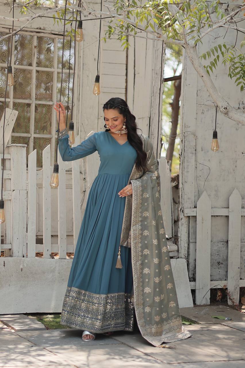 PREMIUM SKY GOWN-WITH-DUPATTA COLLECTIONS