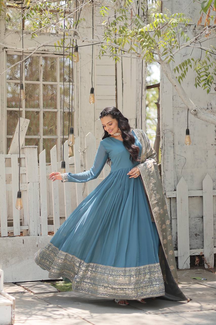 PREMIUM SKY GOWN-WITH-DUPATTA COLLECTIONS