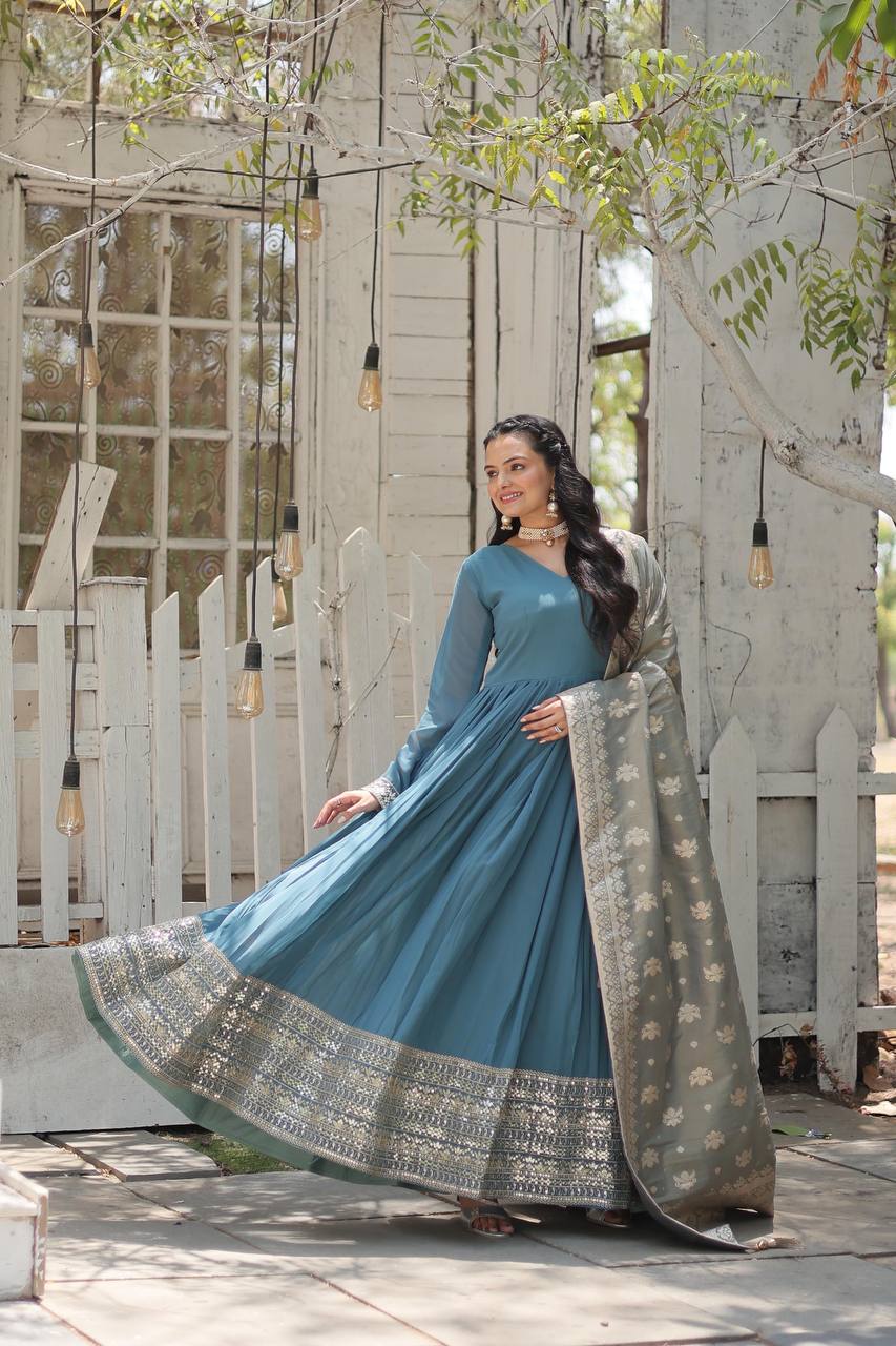 PREMIUM SKY GOWN-WITH-DUPATTA COLLECTIONS