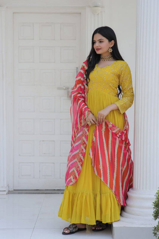 PREMIUM READYMADE YELLOW GOWN-DUPATTA COLLECTIONS.