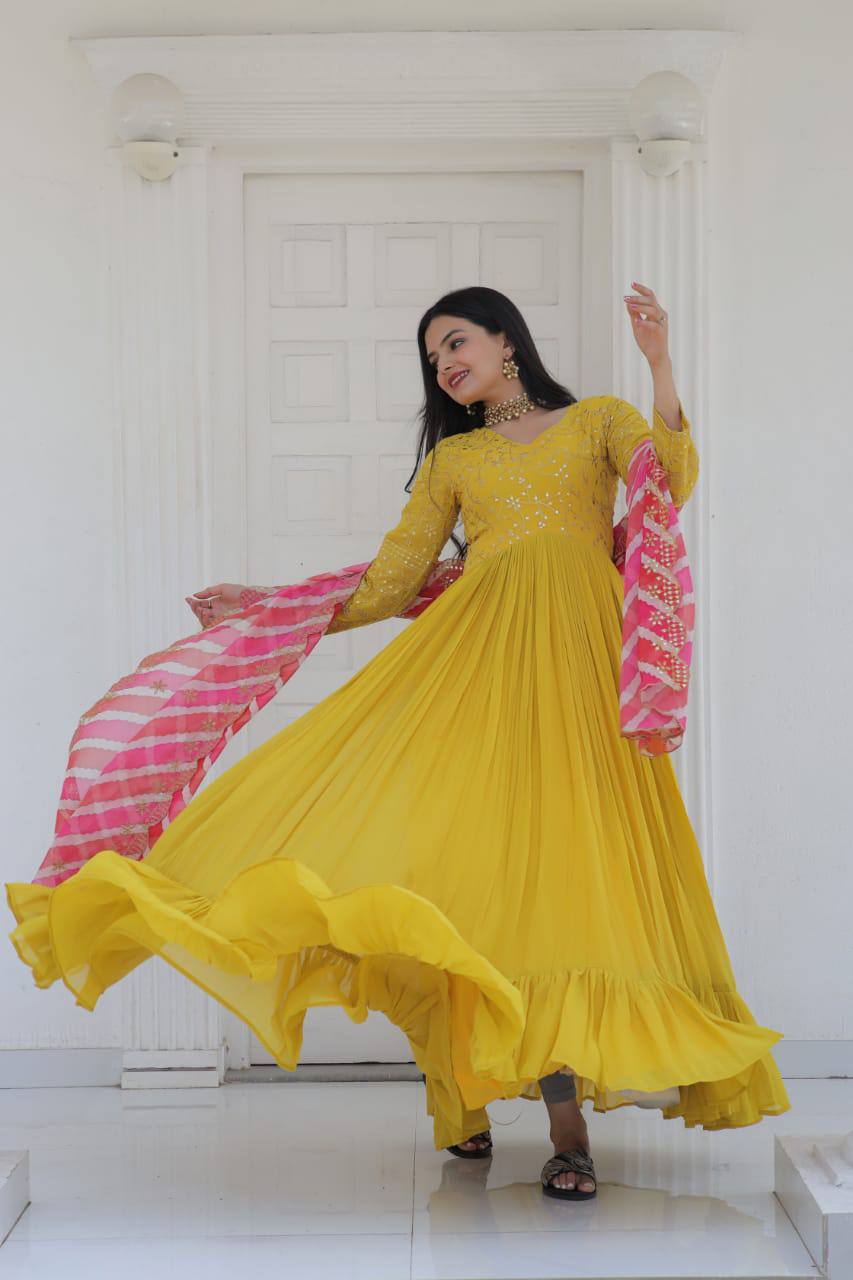 PREMIUM READYMADE YELLOW GOWN-DUPATTA COLLECTIONS.