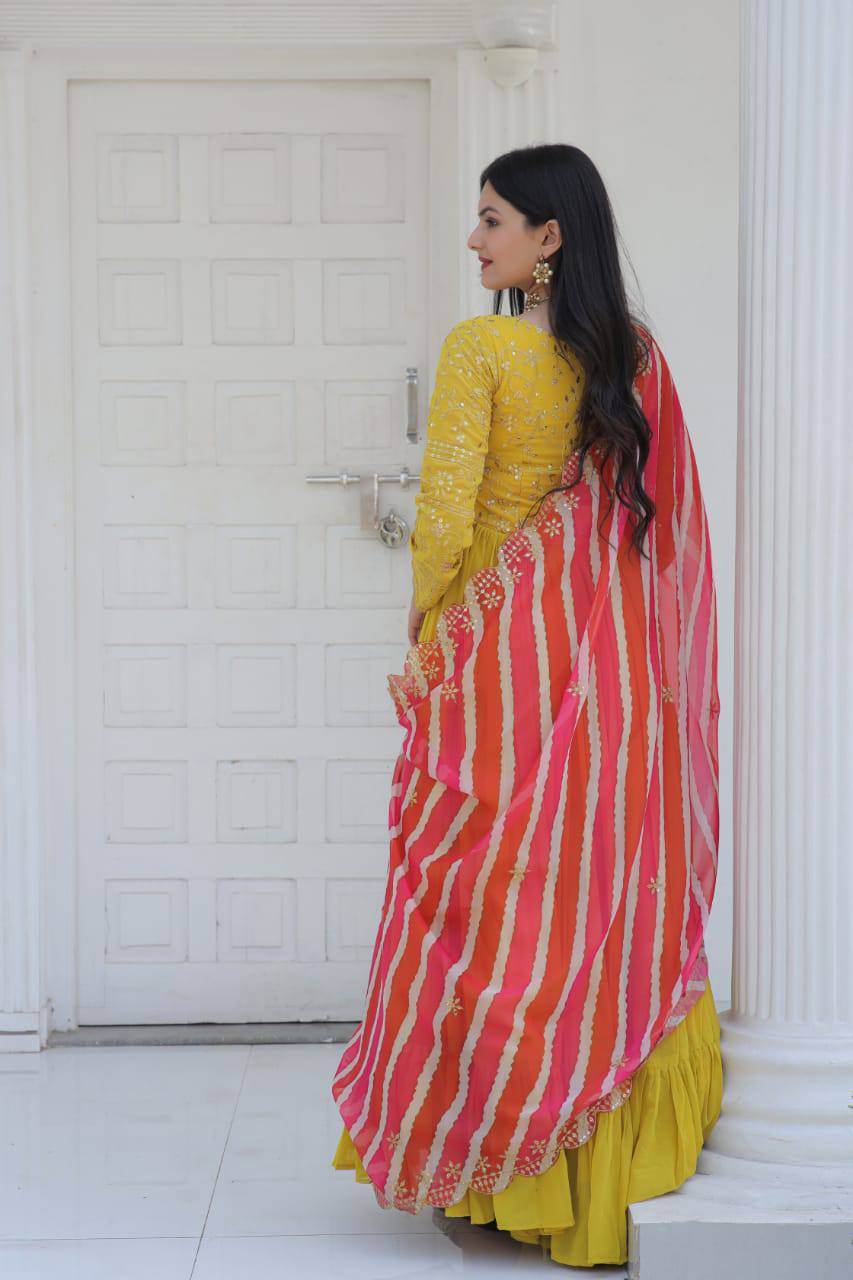 PREMIUM READYMADE YELLOW GOWN-DUPATTA COLLECTIONS.