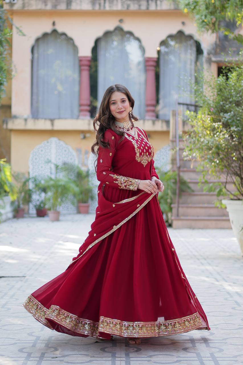 KurtaX Ultra-Luxe Maroon Gown – The Perfect Wedding Dress