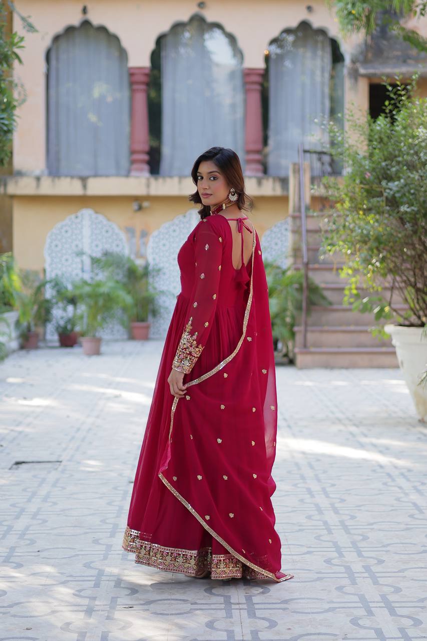 KurtaX Ultra-Luxe Maroon Gown – The Perfect Wedding Dress