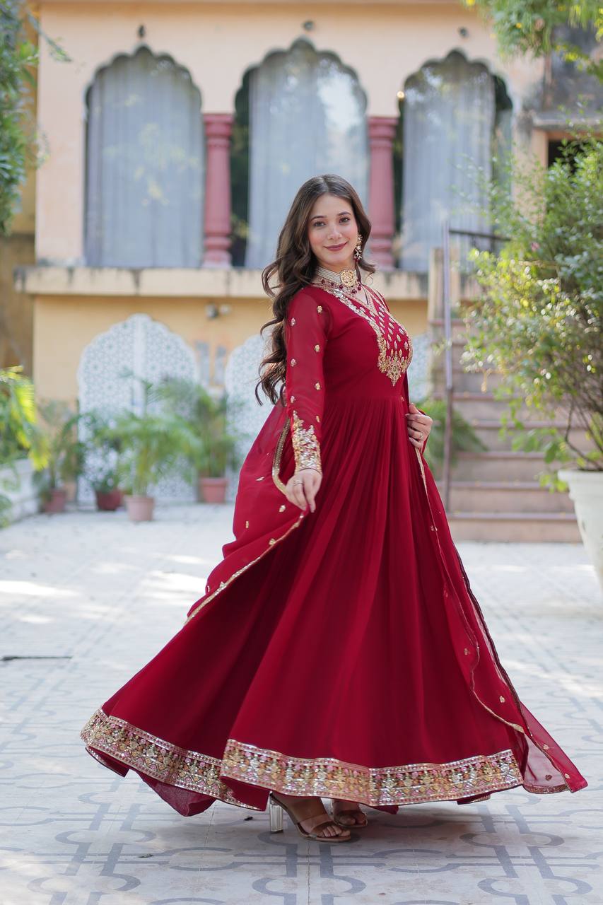 KurtaX Ultra-Luxe Maroon Gown – The Perfect Wedding Dress