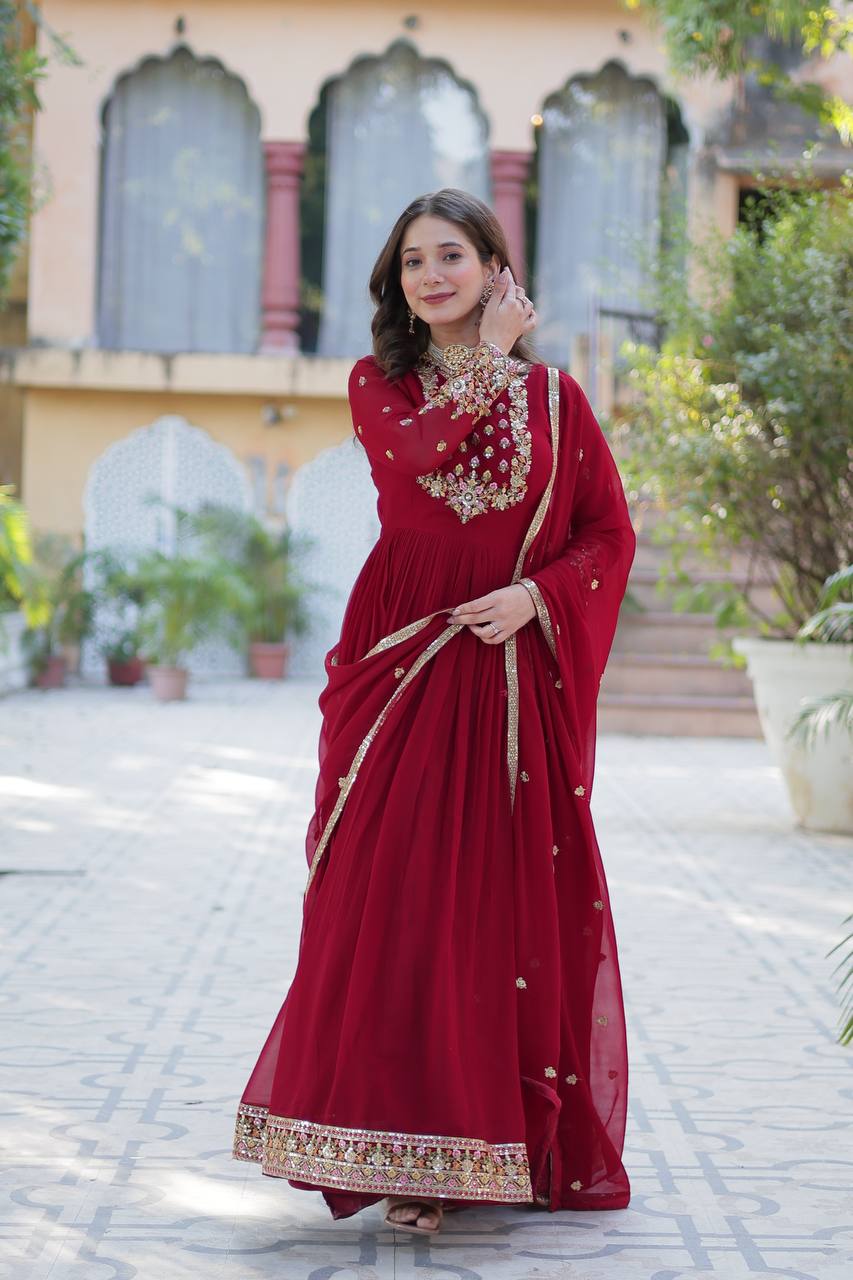 KurtaX Ultra-Luxe Maroon Gown – The Perfect Wedding Dress