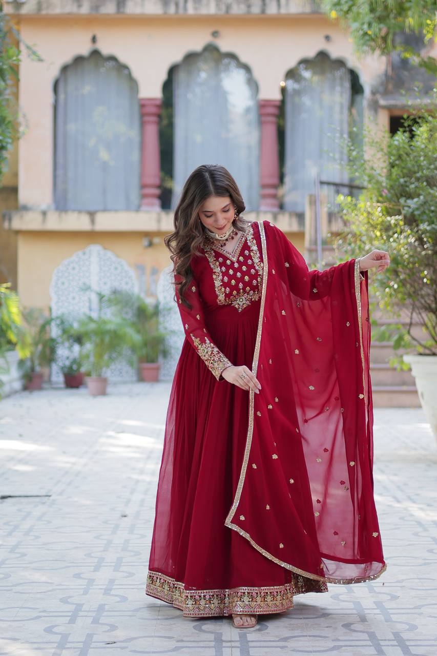 KurtaX Ultra-Luxe Maroon Gown – The Perfect Wedding Dress