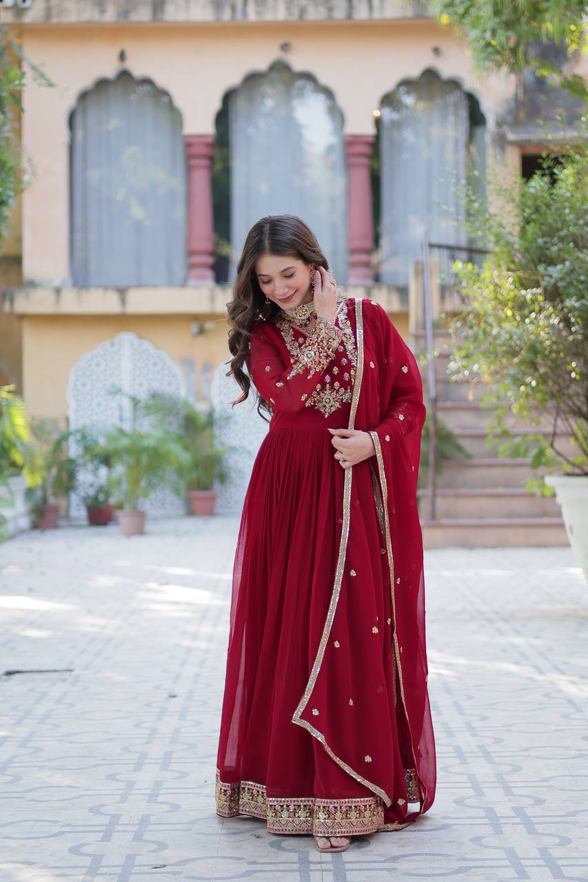 KurtaX Ultra-Luxe Maroon Gown – The Perfect Wedding Dress