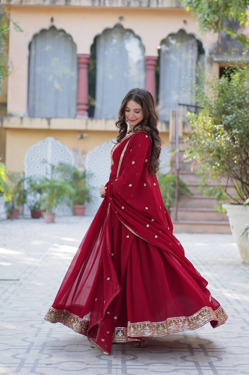 KurtaX Ultra-Luxe Maroon Gown – The Perfect Wedding Dress