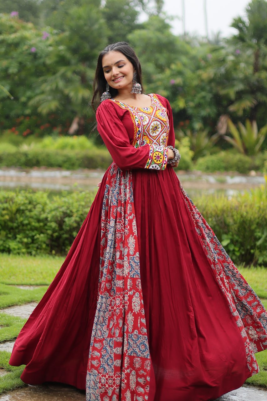 PREMIUM GOWN REYON WITH KUTCHI GAMTHI WORK