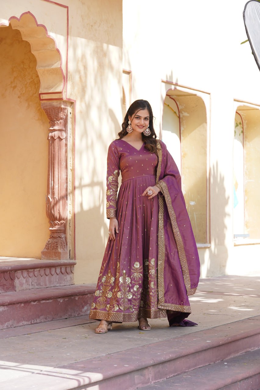 PREMIUM READYMADE GOWN WITH DUPATTA VISCOSE COSMOS WITH  EMBROIDERY ZARI SEQUINS-WORK