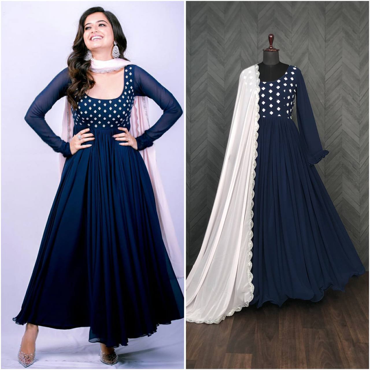 Premium Readymade Designer Blue Gown-Dupatta Collections💃🏼