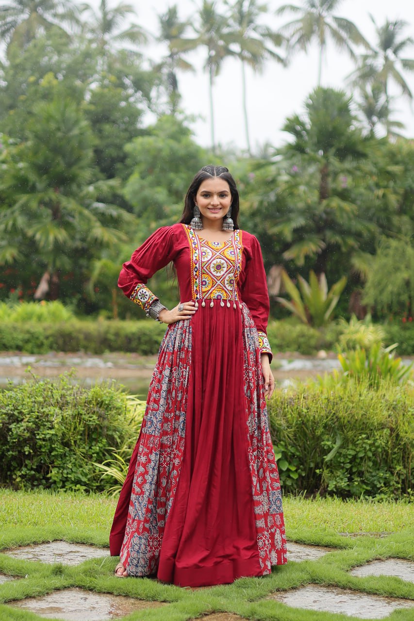 PREMIUM GOWN REYON WITH KUTCHI GAMTHI WORK