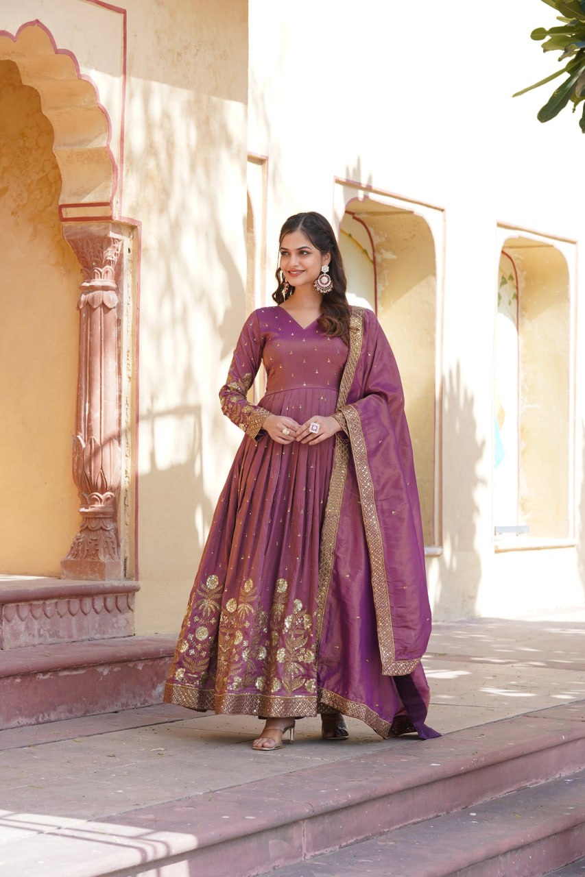 PREMIUM READYMADE GOWN WITH DUPATTA VISCOSE COSMOS WITH  EMBROIDERY ZARI SEQUINS-WORK