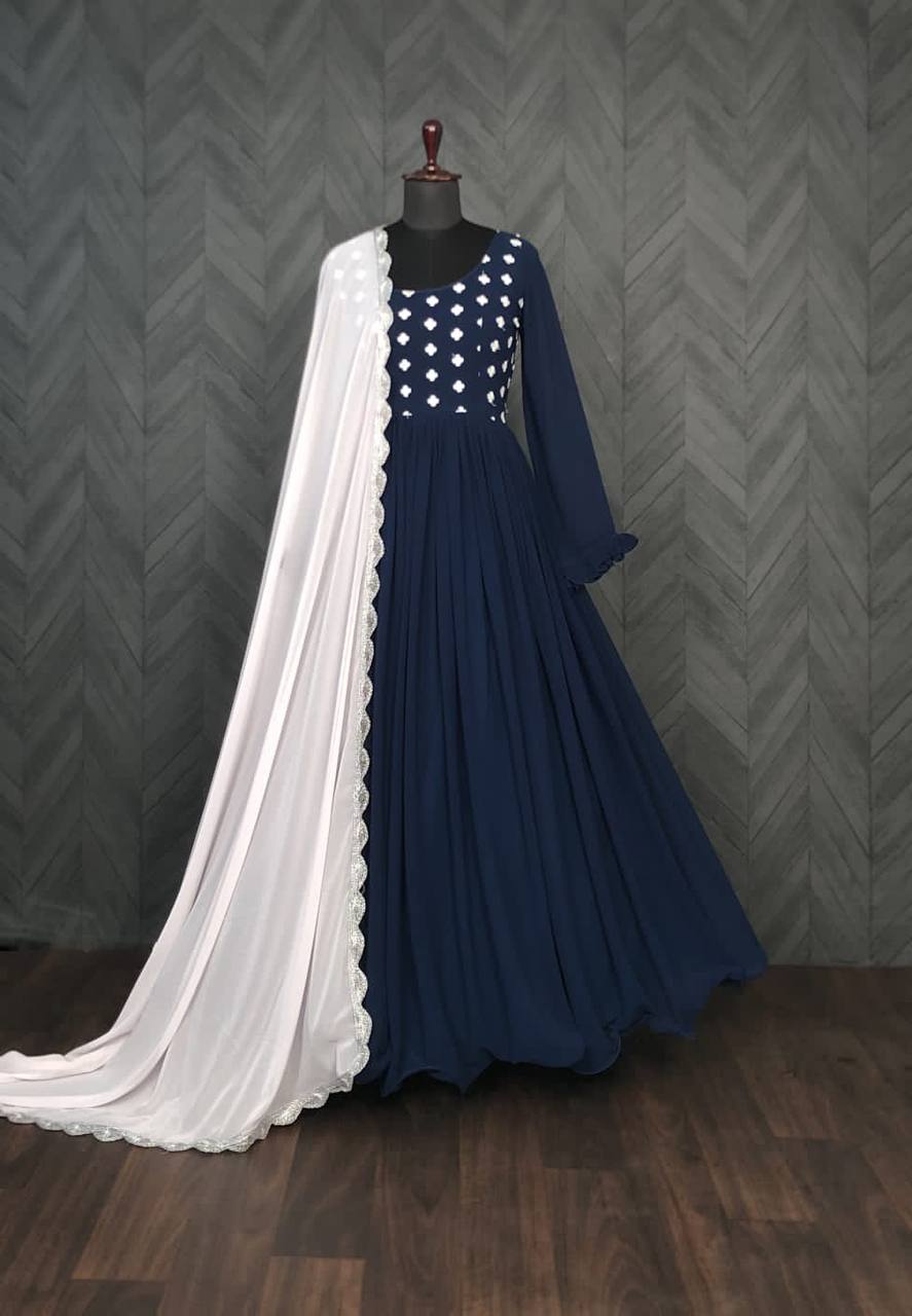 Premium Readymade Designer Blue Gown-Dupatta Collections💃🏼