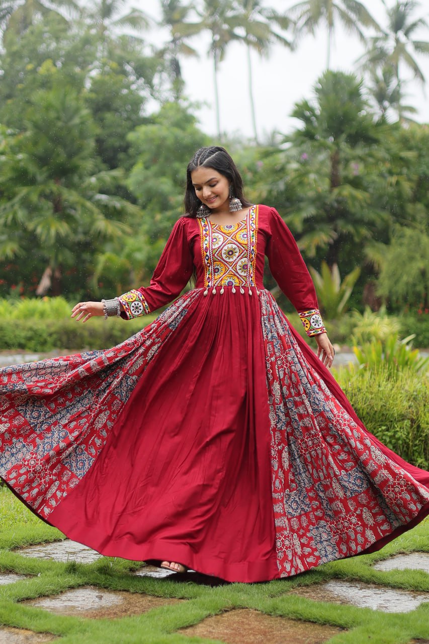 PREMIUM GOWN REYON WITH KUTCHI GAMTHI WORK