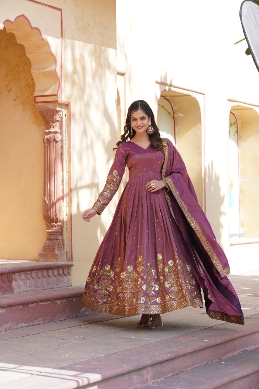 PREMIUM READYMADE GOWN WITH DUPATTA VISCOSE COSMOS WITH  EMBROIDERY ZARI SEQUINS-WORK