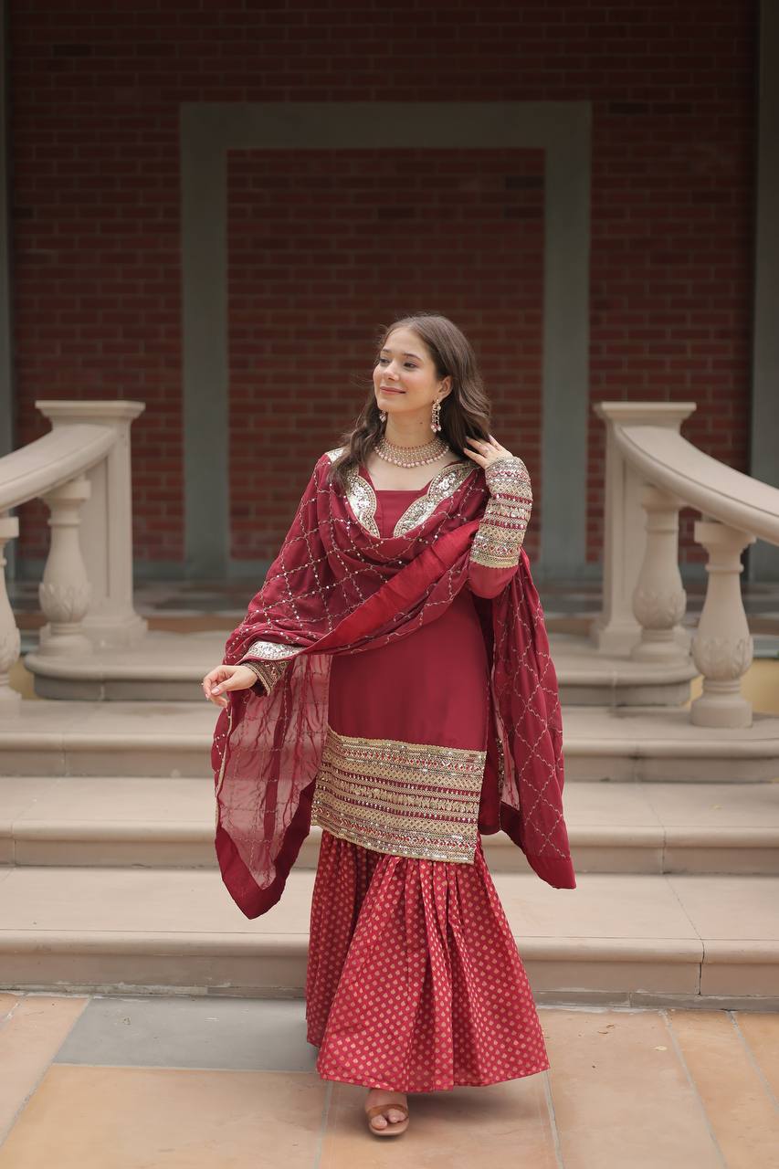 ✨ Royale Elegance Sharara Suit – A Statement of Grace & Glamour RED✨