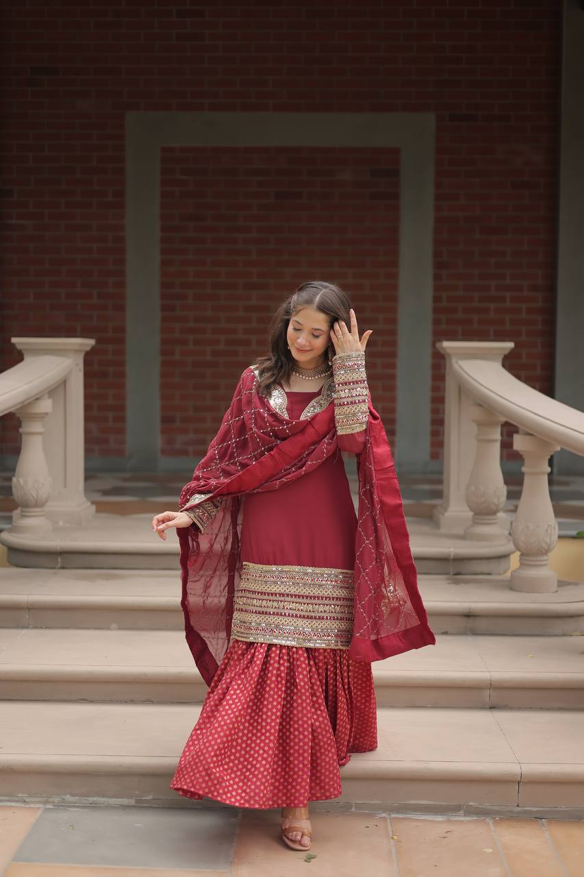 ✨ Royale Elegance Sharara Suit – A Statement of Grace & Glamour RED✨