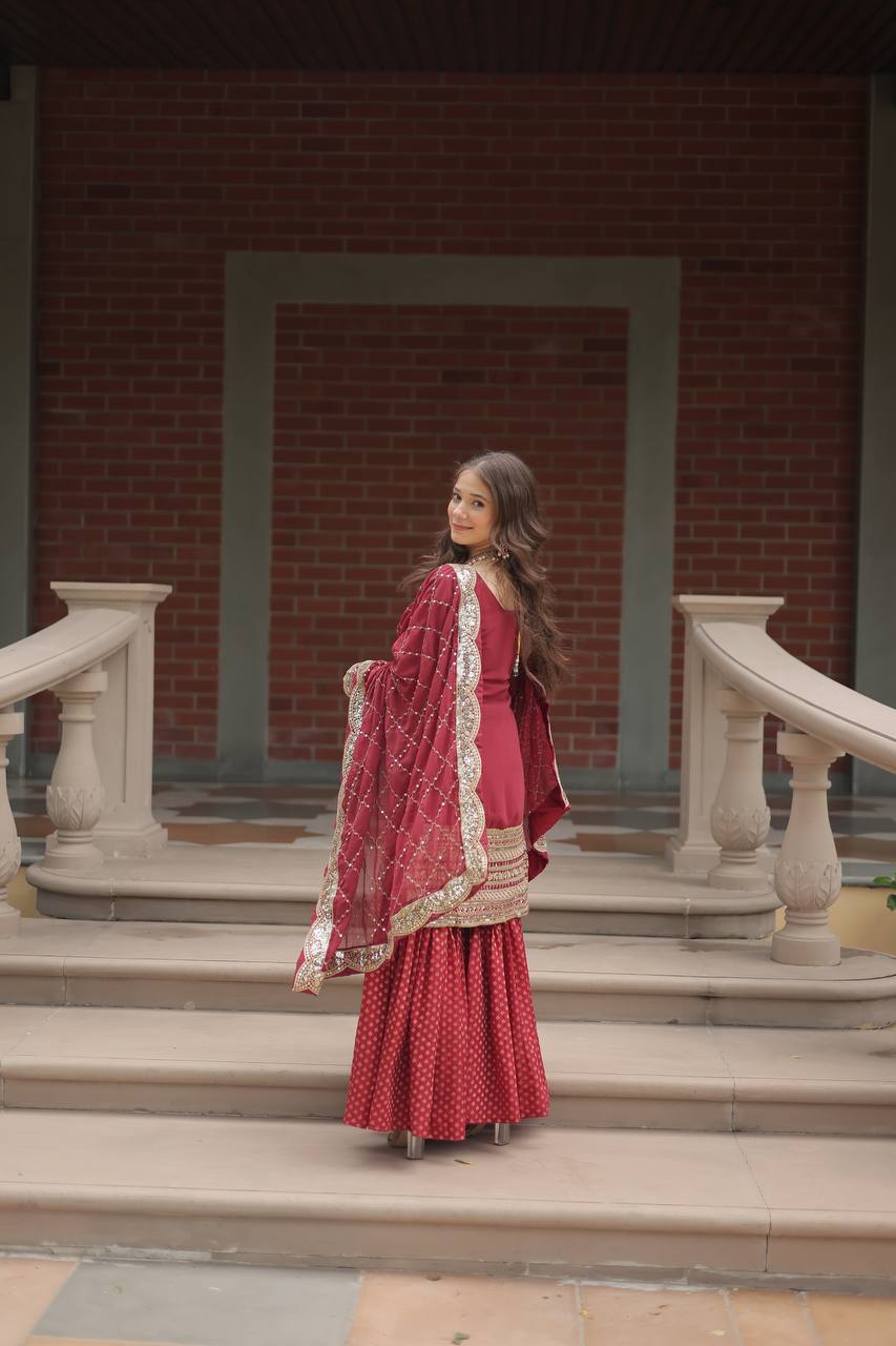 ✨ Royale Elegance Sharara Suit – A Statement of Grace & Glamour RED✨