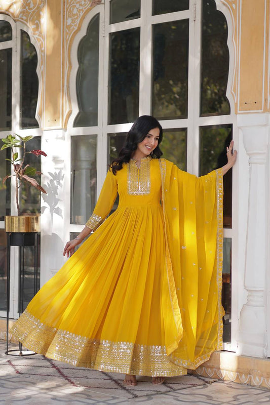 ✨ Enchanting Elegance Gown with Dupatta – A Glamorous Statement! ✨ YELLOW