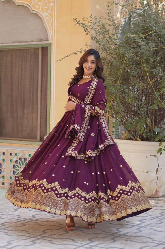 ✨ Regal Elegance Designer Gown with Dupatta – A Symbol of Luxury & Grace! ✨ DARK PURPLE