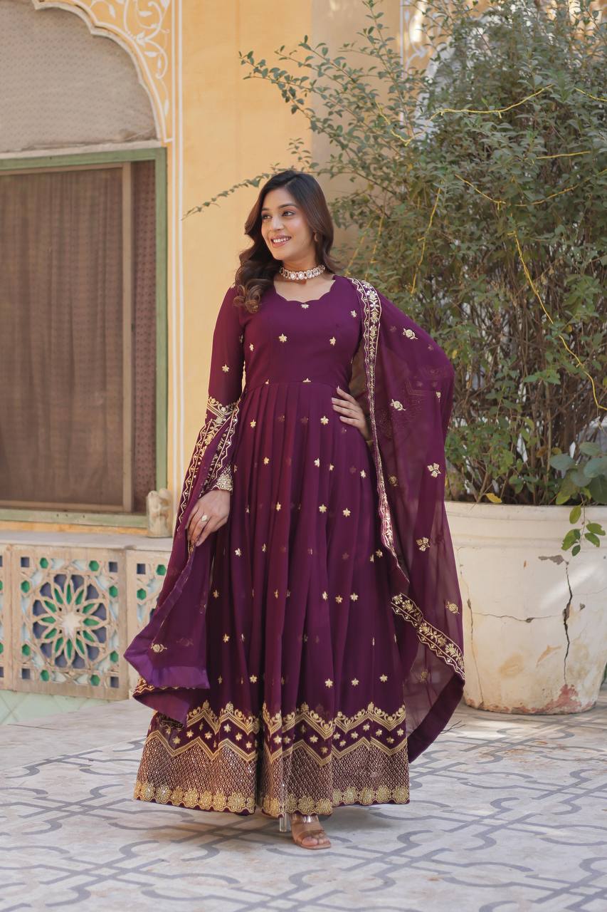 ✨ Regal Elegance Designer Gown with Dupatta – A Symbol of Luxury & Grace! ✨ DARK PURPLE