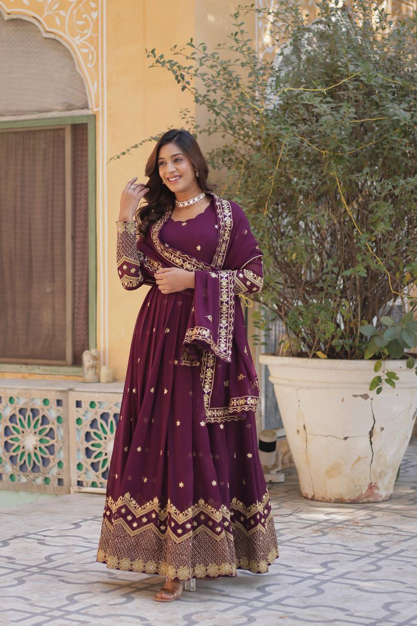 ✨ Regal Elegance Designer Gown with Dupatta – A Symbol of Luxury & Grace! ✨ DARK PURPLE