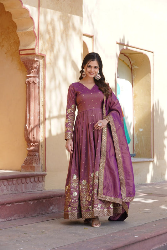 PREMIUM READYMADE GOWN WITH DUPATTA VISCOSE COSMOS WITH  EMBROIDERY ZARI SEQUINS-WORK