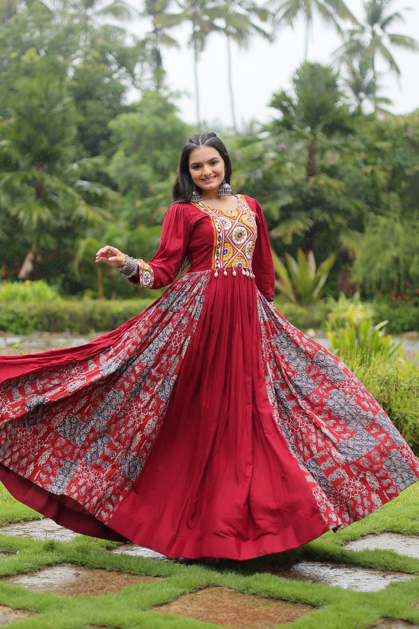 PREMIUM GOWN REYON WITH KUTCHI GAMTHI WORK