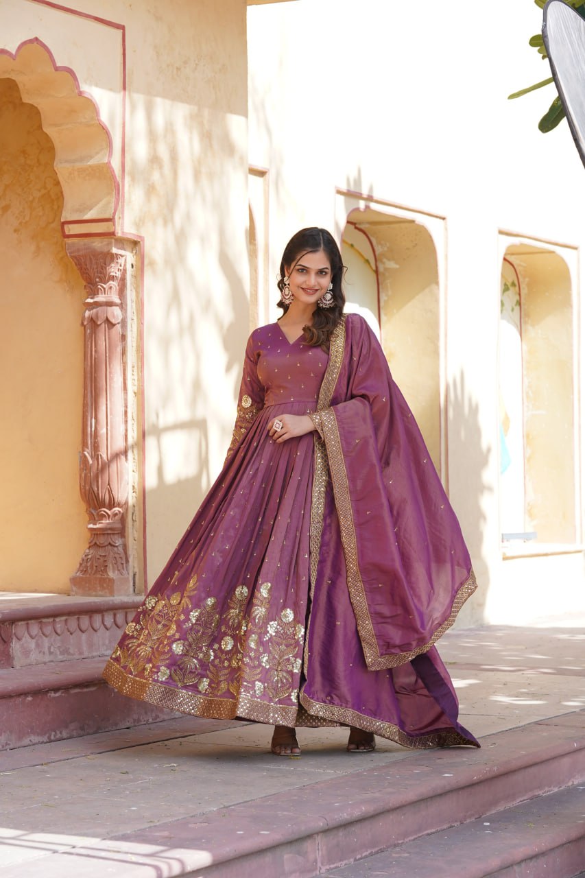 PREMIUM READYMADE GOWN WITH DUPATTA VISCOSE COSMOS WITH  EMBROIDERY ZARI SEQUINS-WORK