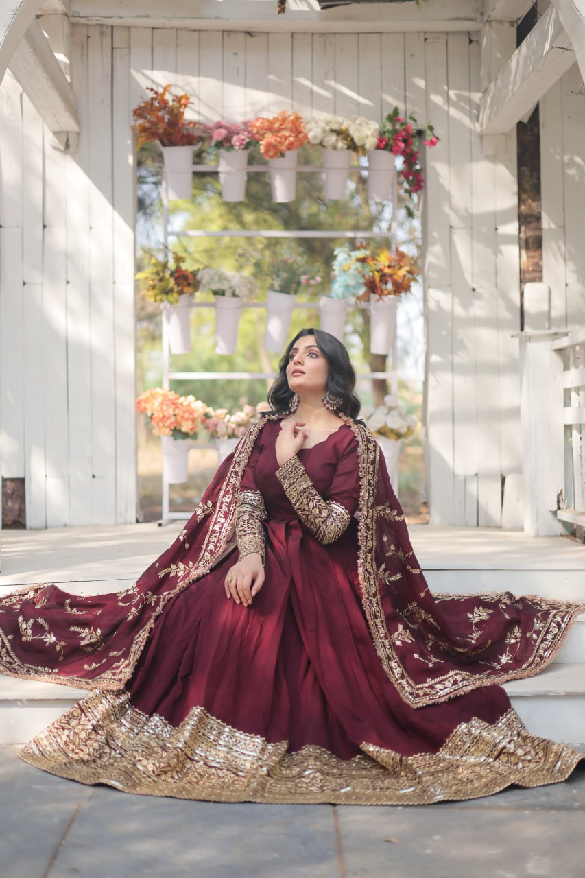 PREMIUM GOWN WITH DUPATTA PREMIUM FABRICS AND STUNNING SEQUINS WORK