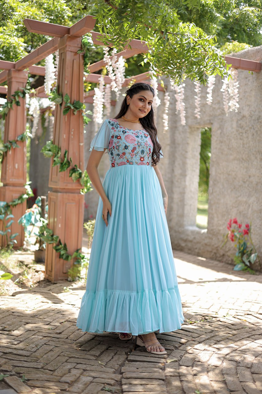 PREMIUM READYMADE DESIGNER SKY BLUE GOWN COLLECTIONS. 💃🏻